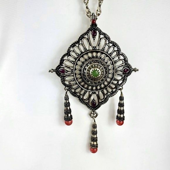 Lucky Brand Moroccan Style Antique Silver and Multicolor Bead Necklace - Picture 3 of 8